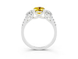White gold Three-Stone Oval Cut Yellow Sapphire Ring with Pavé Band and Prong Setting_39