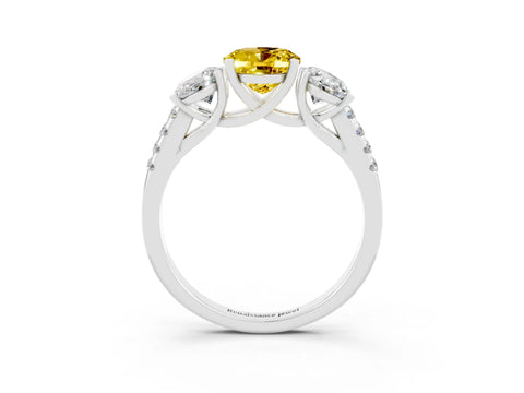 White gold Three-Stone Oval Cut Yellow Sapphire Ring with Pavé Band and Prong Setting_39