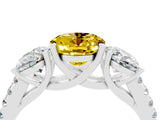 White gold Three-Stone Oval Cut Yellow Sapphire Ring with Pavé Band and Prong Setting_40