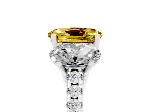 White gold Three-Stone Oval Cut Yellow Sapphire Ring with Pavé Band and Prong Setting_41