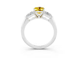 White gold Three-Stone Oval Cut Yellow Sapphire Ring with Pear Side Stones and Four-Prong Setting_27