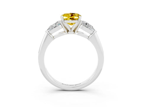 White gold Three-Stone Oval Cut Yellow Sapphire Ring with Pear Side Stones and Four-Prong Setting_27