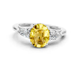 White gold Three-Stone Oval Cut Yellow Sapphire Ring with Pear  Side Stones in Four-Prong Setting_12