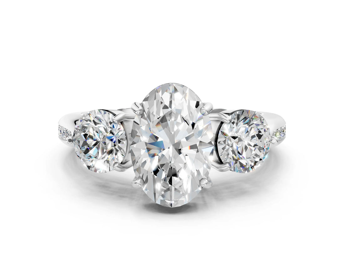 White gold Three-Stone Oval Diamond Channel Set Engagement Ring with Prong Setting_3