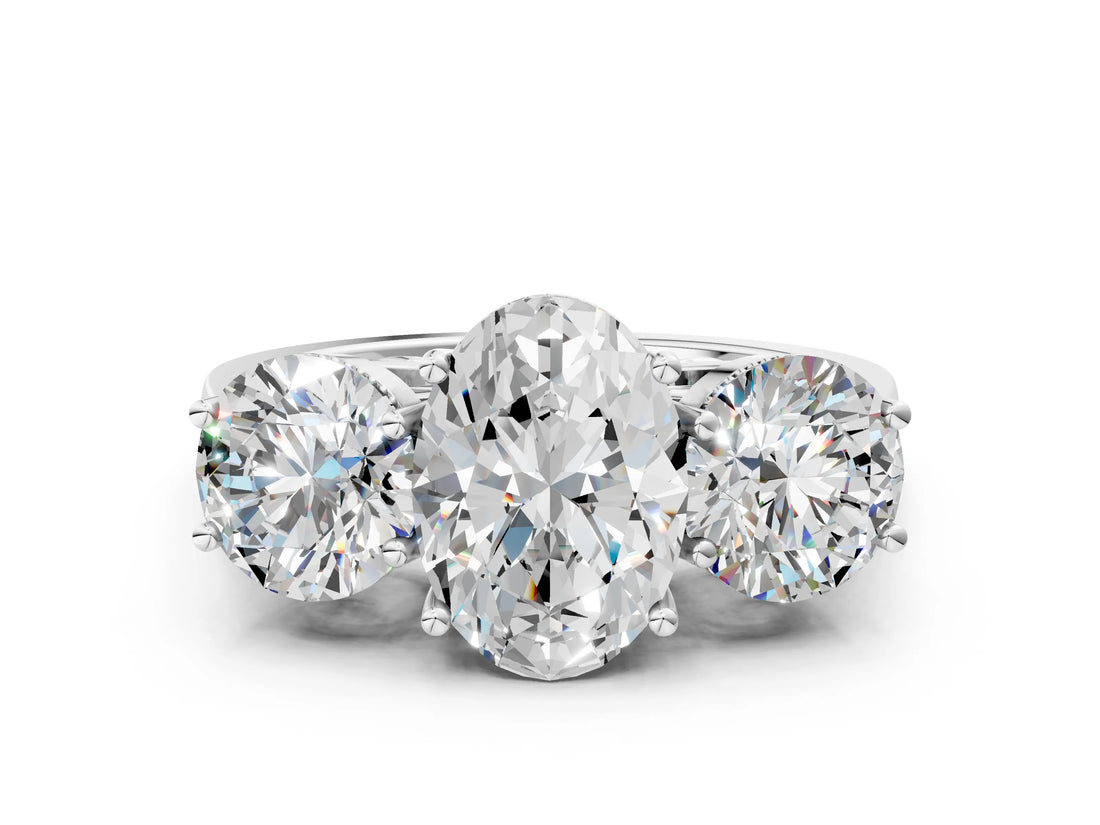 White gold Three-Stone Oval Diamond Engagement Ring with Prong Setting on a Classic Band_3