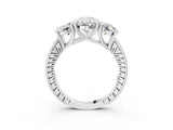 White gold Three-Stone Oval Diamond Milgrain Pave Band with Prong Setting 3
