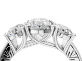 White gold Three-Stone Oval Diamond Milgrain Pave Band with Prong Setting 4