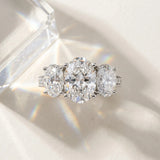 White gold Three-Stone Oval Diamond Milgrain Pave Band with Prong Setting_100