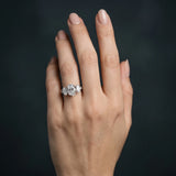 White gold Three-Stone Oval Diamond Milgrain Pave Band with Prong Setting_97