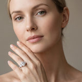 White gold Three-Stone Oval Diamond Milgrain Pave Band with Prong Setting_98