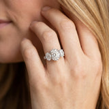 White gold Three-Stone Oval Diamond Milgrain Pave Band with Prong Setting_99