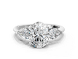 White gold Three-Stone Oval Diamond Ring with Pear Side Stones in Four-Prong Setting_86