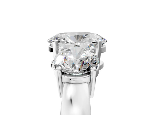 White gold Three-Stone Oval Diamond Ring with Round Side Stones, Classic Band, and Four-Prong Setting