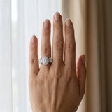 White gold Three-Stone Oval Halo Diamond Ring with Pave Band and Four-Prong Setting_24