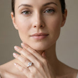 White gold Three-Stone Oval Solitaire Ring with Tapered Band and Four-Prong Setting_5