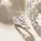 White gold Three-Stone Oval Solitaire Ring with Tapered Band and Four-Prong Setting_7