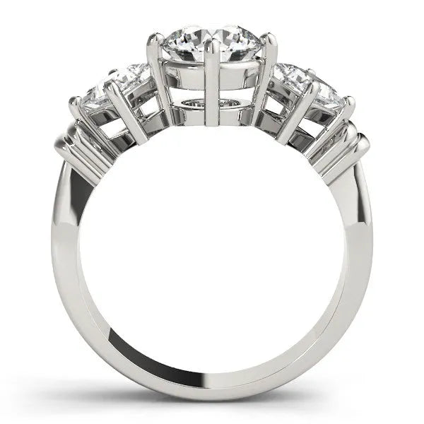 White gold Three-Stone Oval and Princess Cut Diamond Ring with Channel Band and Four-Prong Setting