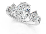 White gold Three-Stone Oval and Princess Cut Diamond Ring with Channel Band and Four-Prong Setting_29