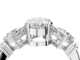 White gold Three-Stone Oval and Princess Cut Diamond Ring with Channel Band and Four-Prong Setting_32