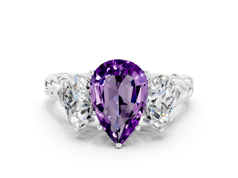 White gold Three-Stone Pear Cut Amethyst Braided Band Ring with Four-Prong Setting_12