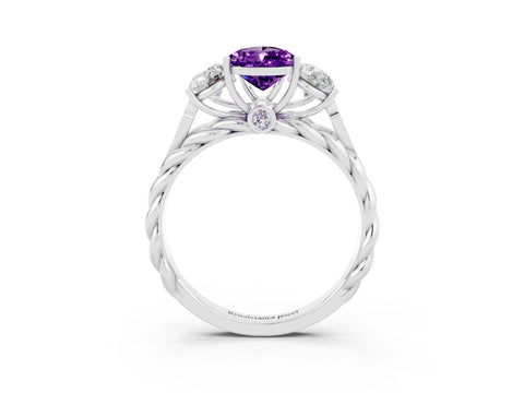 White gold Three-Stone Pear Cut Amethyst Braided Band Ring with Four-Prong Setting_15