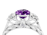 White gold Three-Stone Pear Cut Amethyst Braided Band Ring with Four-Prong Setting_16