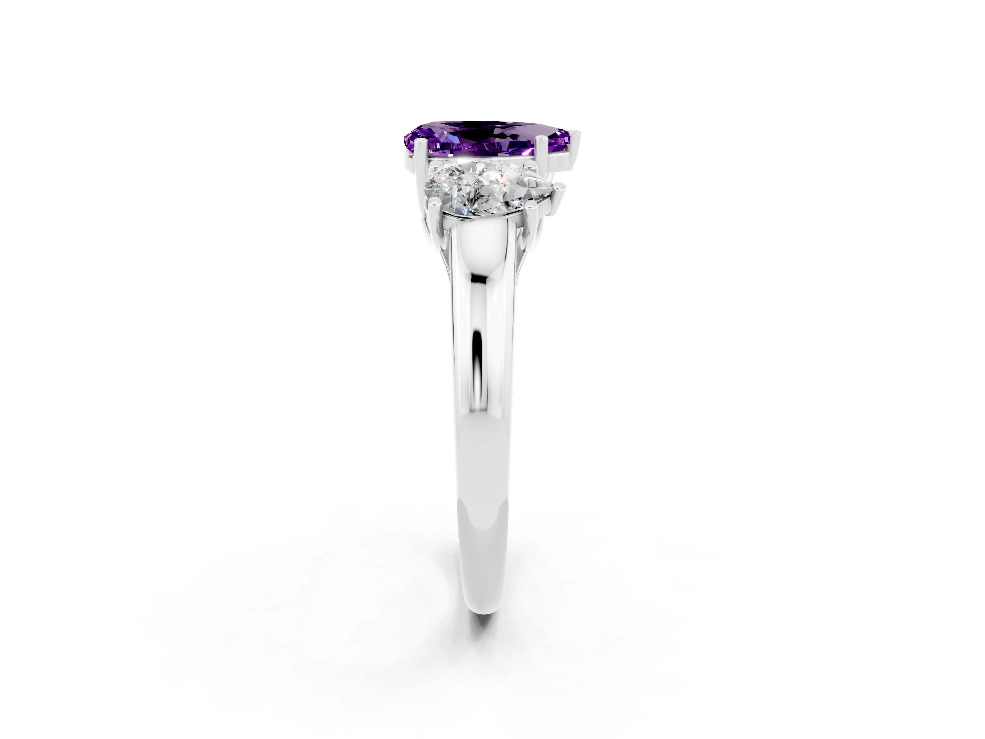 White gold Three-Stone Pear Cut Amethyst Engagement Ring with Prong Setting_2