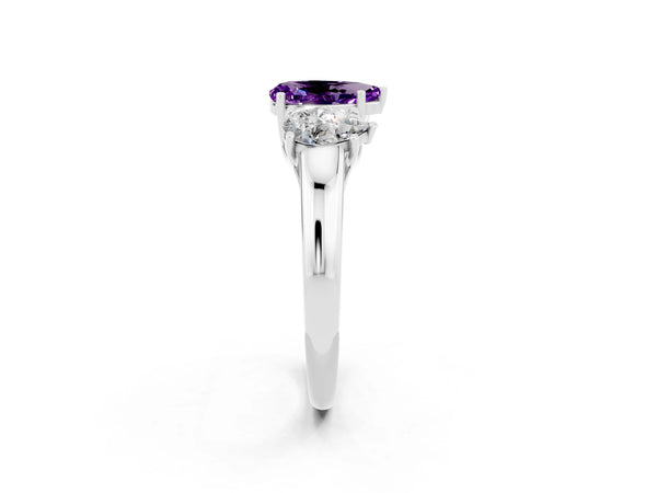 White gold Three-Stone Pear Cut Amethyst Engagement Ring with Prong Setting
