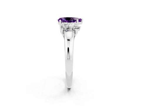 White gold Three-Stone Pear Cut Amethyst Engagement Ring with Prong Setting_2