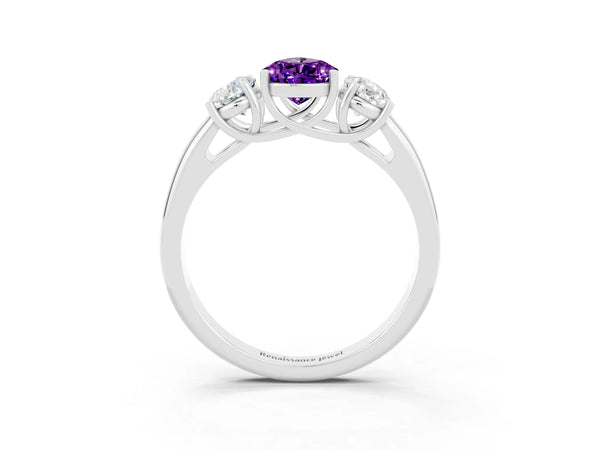 White gold Three-Stone Pear Cut Amethyst Engagement Ring with Prong Setting