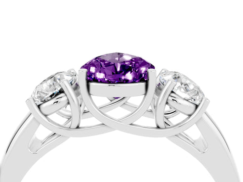 White gold Three-Stone Pear Cut Amethyst Engagement Ring with Prong Setting_4