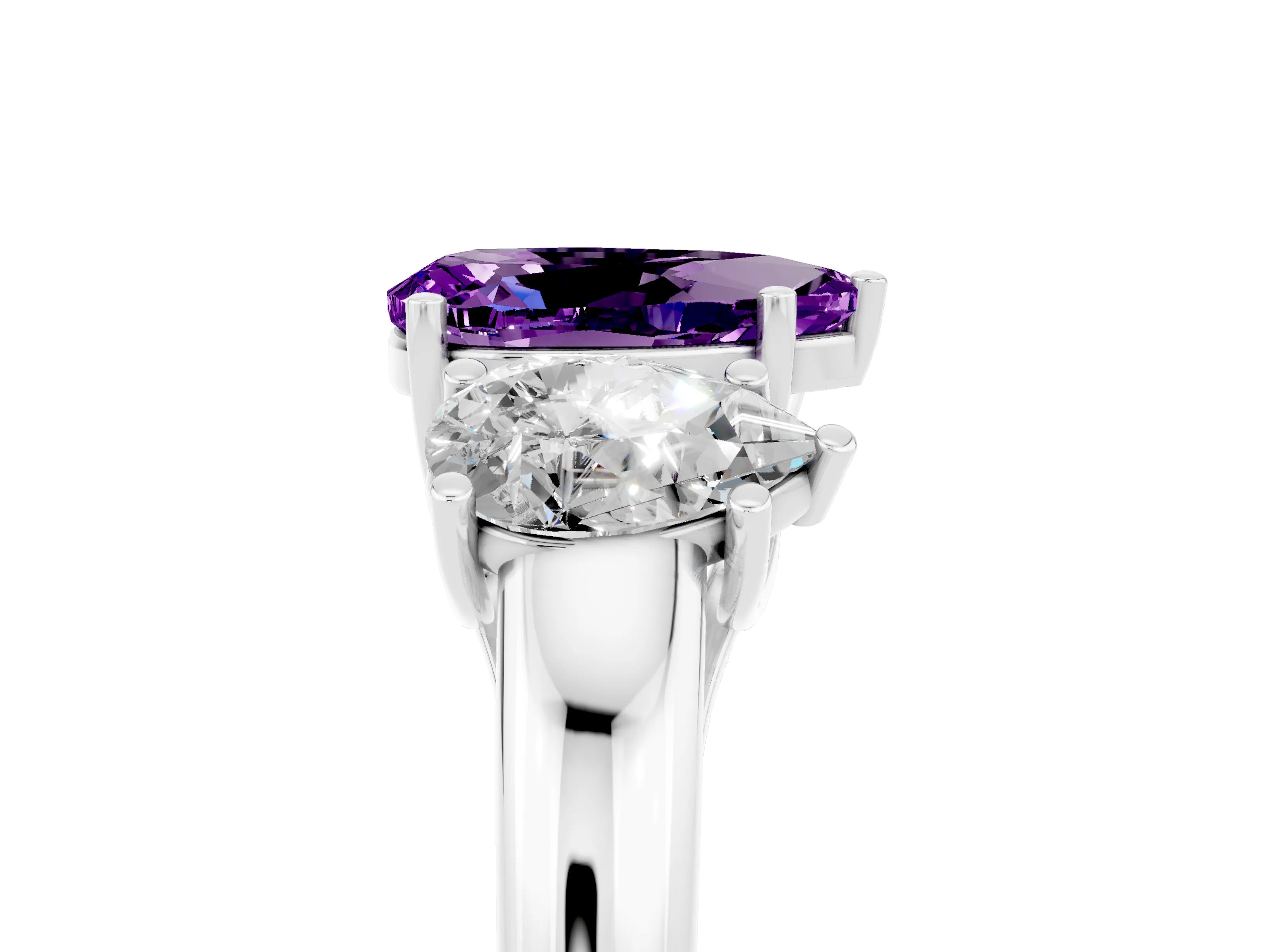 White gold Three-Stone Pear Cut Amethyst Engagement Ring with Prong Setting_5