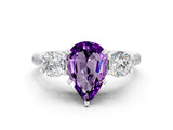 White gold Three-Stone Pear Cut Amethyst Pavé Band with Four-Prong Setting
