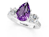 White gold Three-Stone Pear Cut Amethyst Pavé Band with Four-Prong Setting_1
