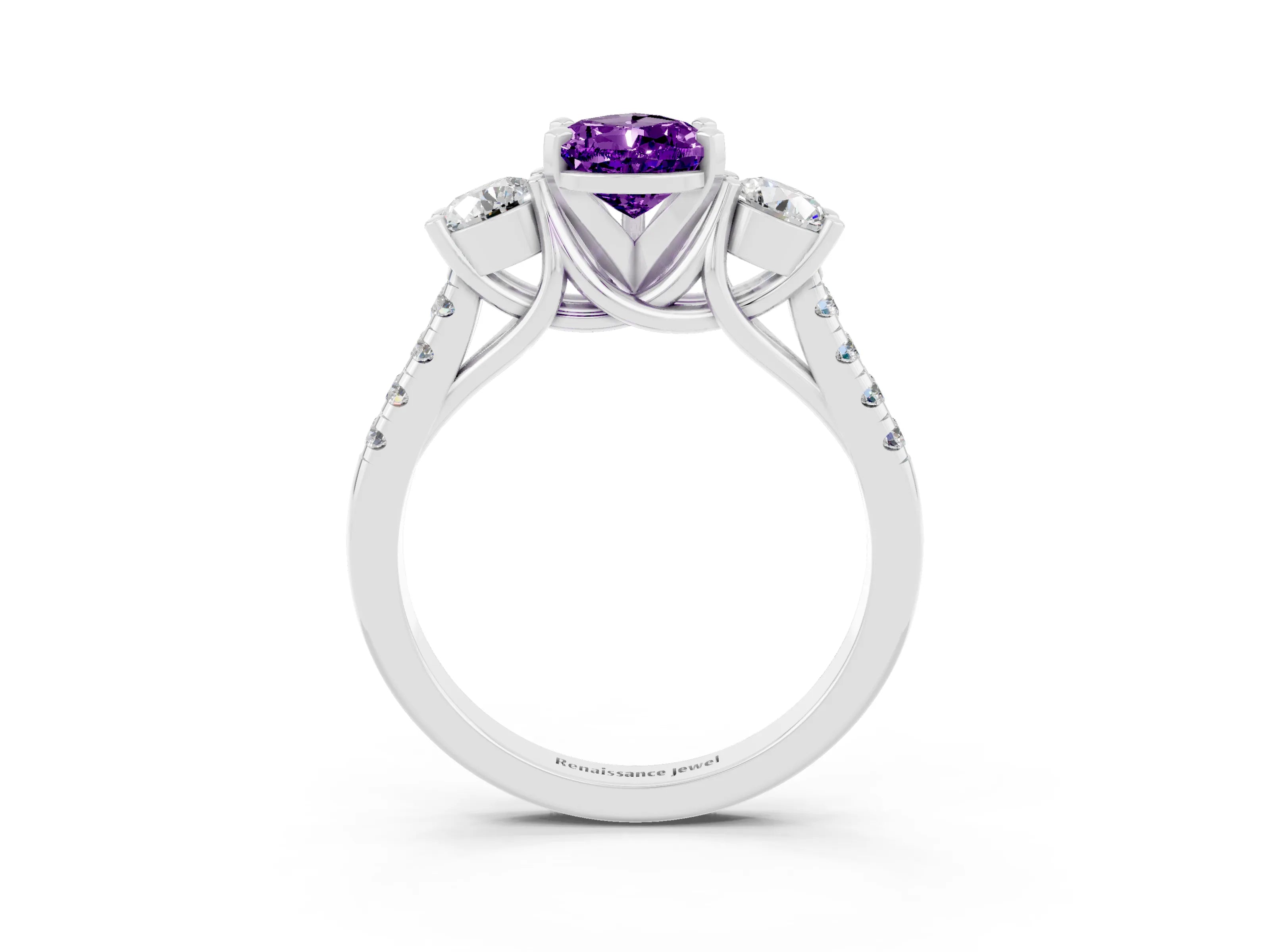 White gold Three-Stone Pear Cut Amethyst Pavé Band with Four-Prong Setting_3