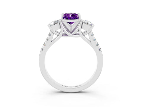 White gold Three-Stone Pear Cut Amethyst Pavé Band with Four-Prong Setting_3