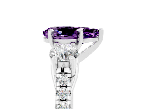 White gold Three-Stone Pear Cut Amethyst Pavé Band with Four-Prong Setting_5