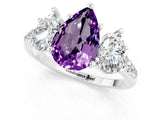 White gold Three-Stone Pear Cut Amethyst Ring with Pavé Band and Prong Setting_13