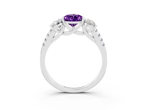 White gold Three-Stone Pear Cut Amethyst Ring with Pavé Band and Prong Setting_15