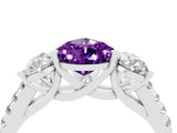 White gold Three-Stone Pear Cut Amethyst Ring with Pavé Band and Prong Setting_16