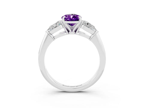 White gold Three-Stone Pear Cut Amethyst Ring with Pear Side Stones and Four-Prong Setting_3
