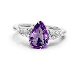 White gold Three-Stone Pear Cut Amethyst Ring with Pear  Side Stones in Four-Prong Setting_48
