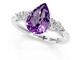 White gold Three-Stone Pear Cut Amethyst Ring with Pear  Side Stones in Four-Prong Setting_49
