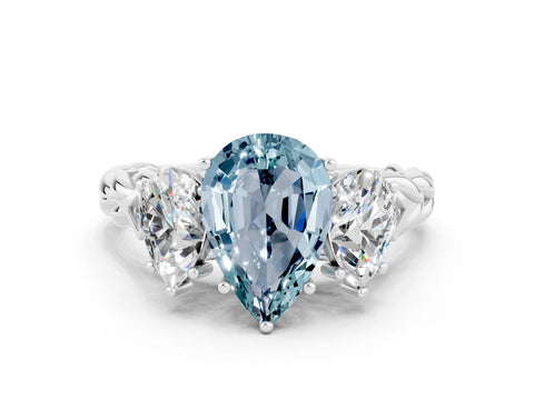 White gold Three-Stone Pear Cut Aquamarine Braided Band Ring with Four-Prong Setting_12