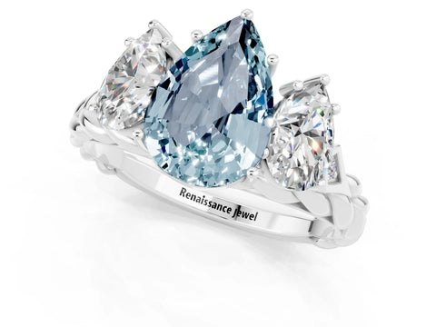 White gold Three-Stone Pear Cut Aquamarine Braided Band Ring with Four-Prong Setting_13