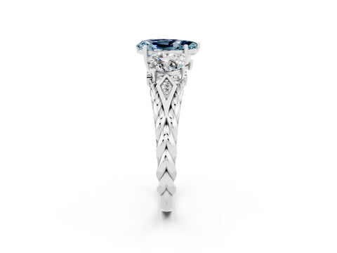 White gold Three-Stone Pear Cut Aquamarine Braided Band Ring with Four-Prong Setting_14