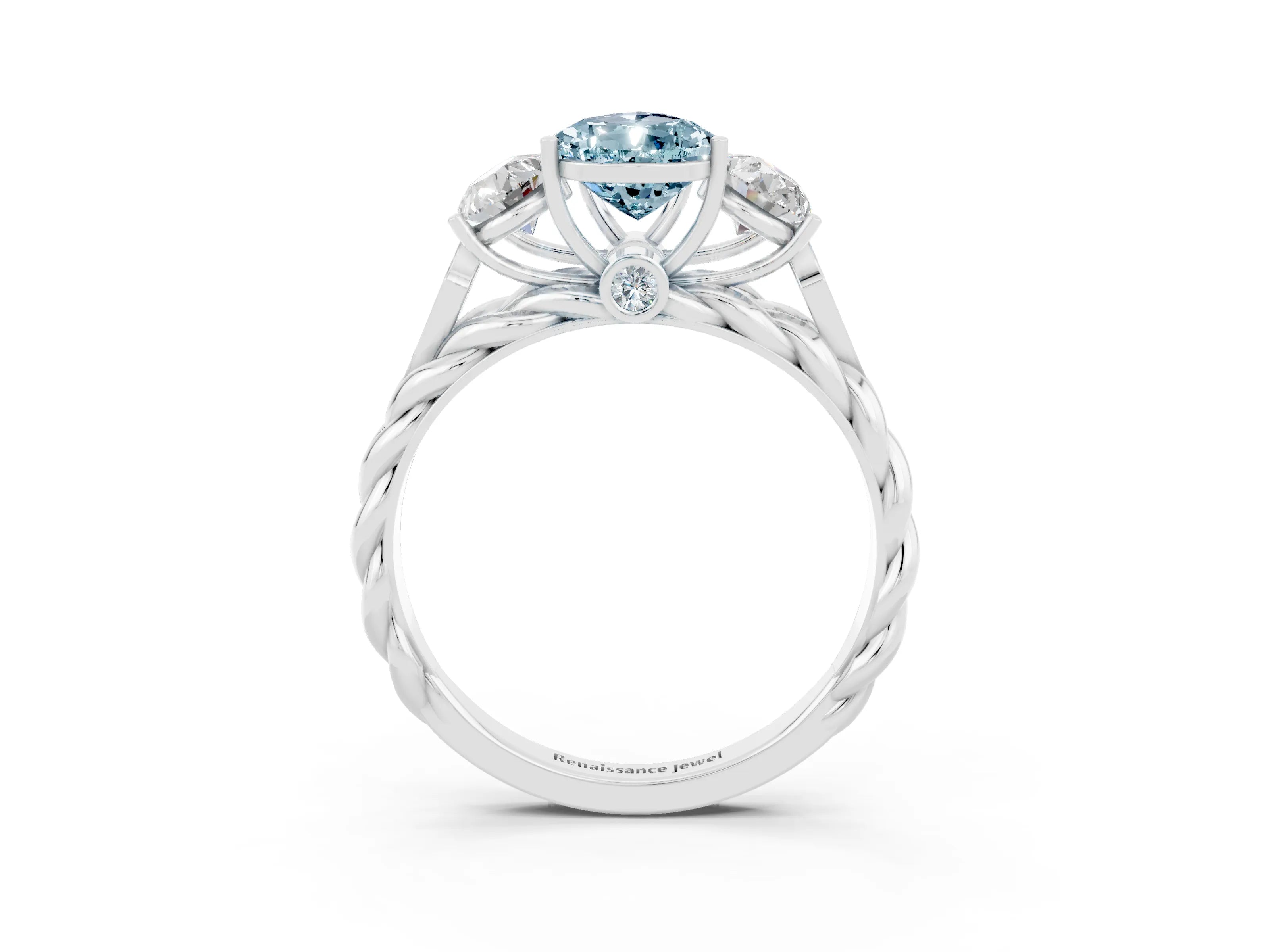 White gold Three-Stone Pear Cut Aquamarine Braided Band Ring with Four-Prong Setting_15