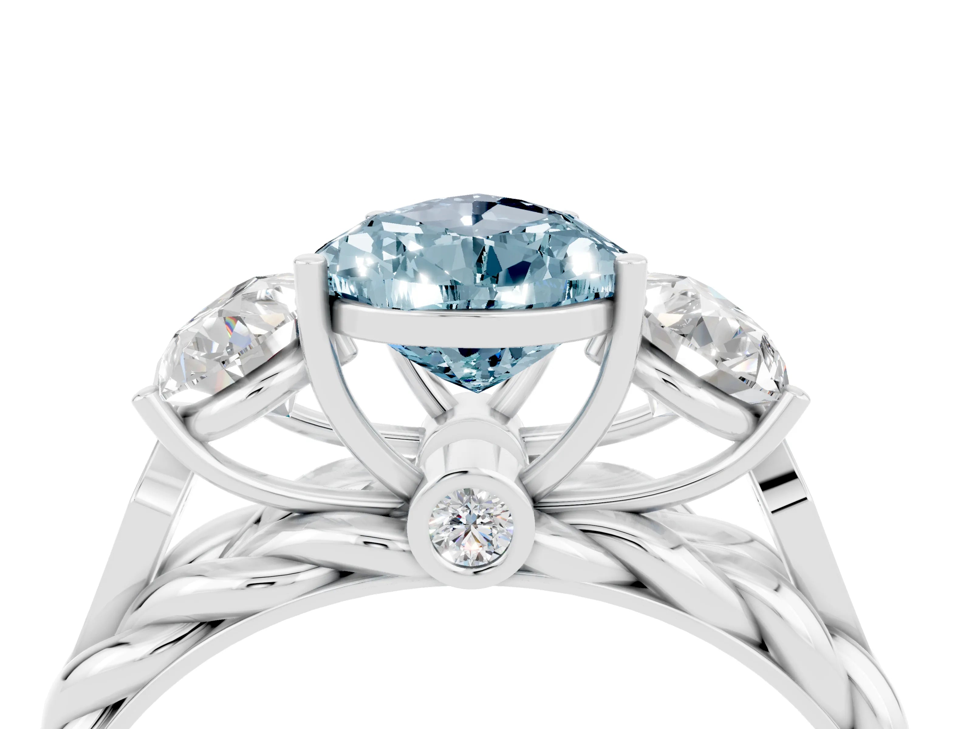 White gold Three-Stone Pear Cut Aquamarine Braided Band Ring with Four-Prong Setting_16