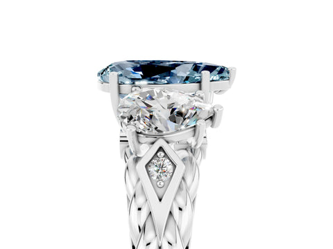 White gold Three-Stone Pear Cut Aquamarine Braided Band Ring with Four-Prong Setting_17