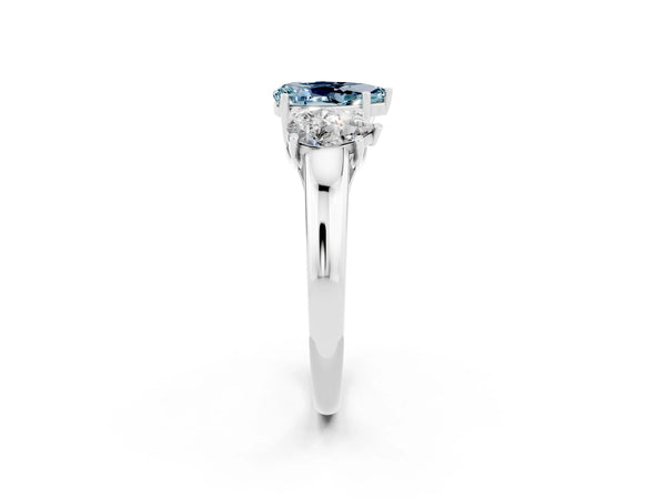 Platinum Three-Stone Pear Cut Aquamarine Engagement Ring with Prong Setting